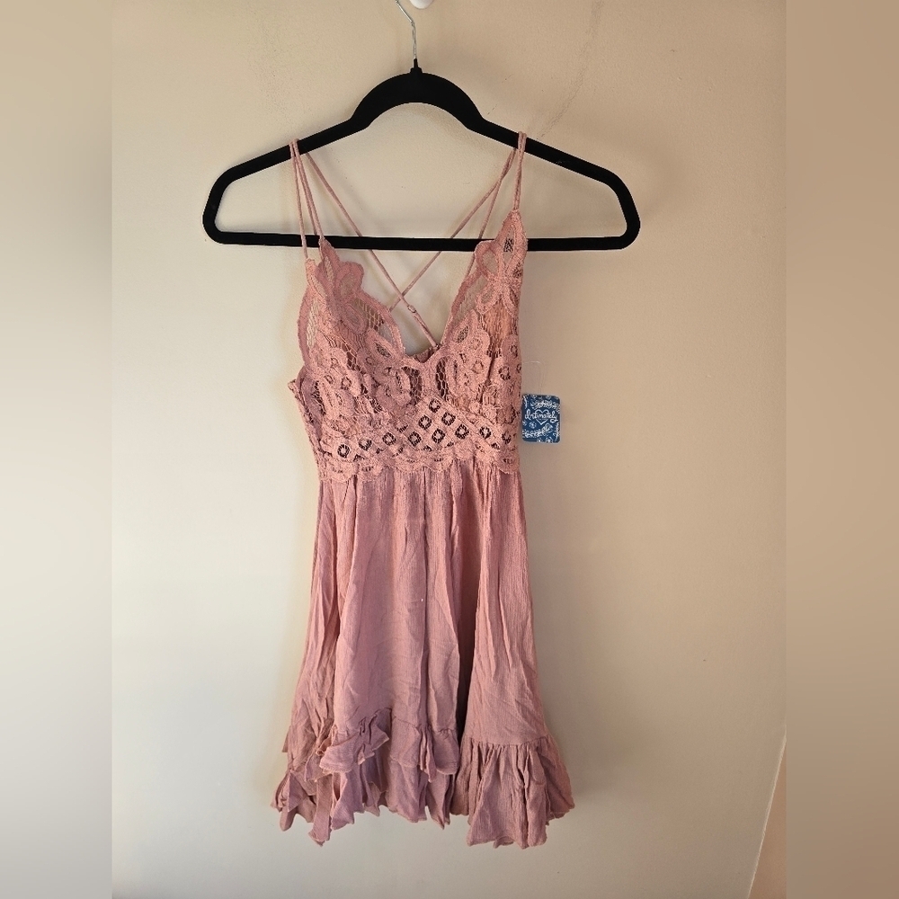 NWT Free People One Adella Lace Strappy Dress Rose, Pink Women's XS.